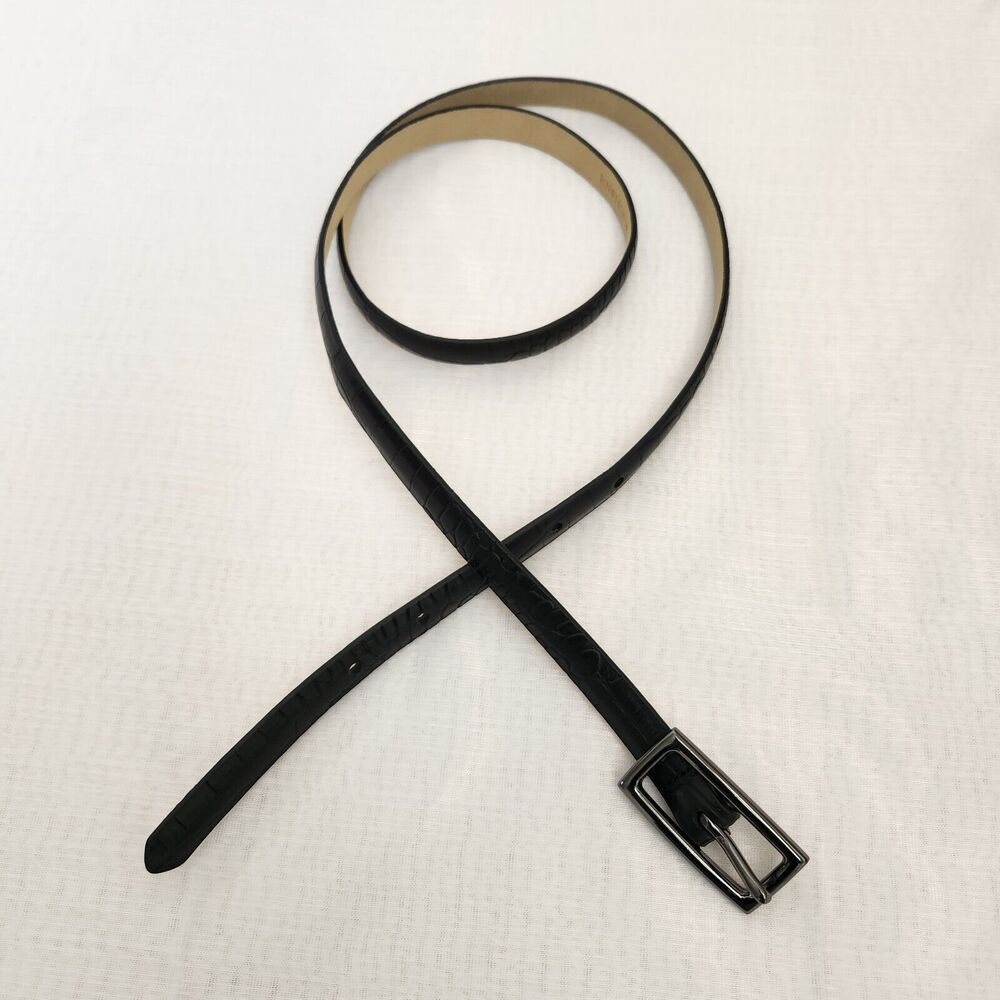 Belt Womens Large Black Faux Leather Croc Embossed Black Belt Pewter Hardware